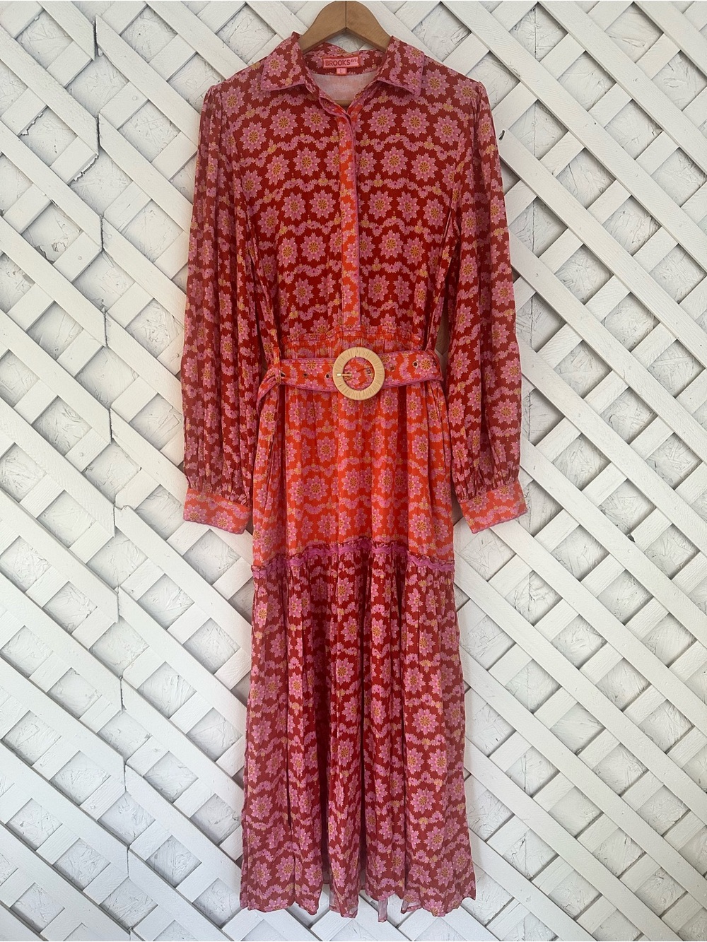 Brooks Ave Boho Floral Geometric Tiered Maxi Dress size Large